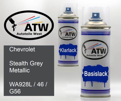 Chevrolet, Stealth Grey Metallic, WA928L / 46 / G56: 400ml Sprühdose + 400ml Klarlack - Set, von ATW Autoteile West.